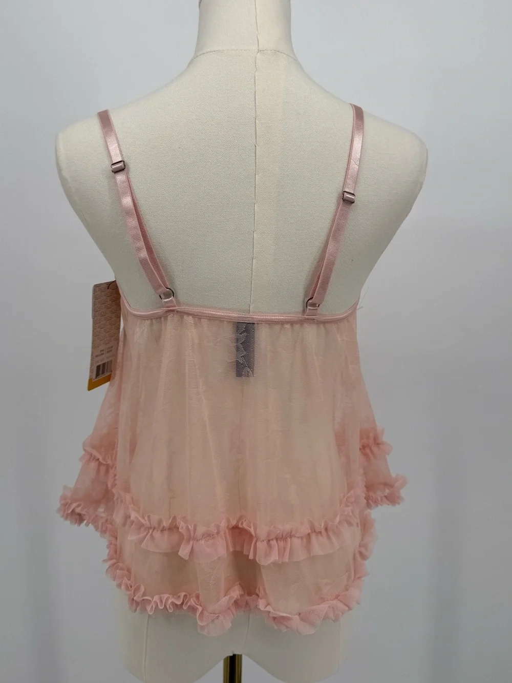 RACHEL Rachel Roy Pink Sheer Lace Ruffle Chemise Lingerie Top Large